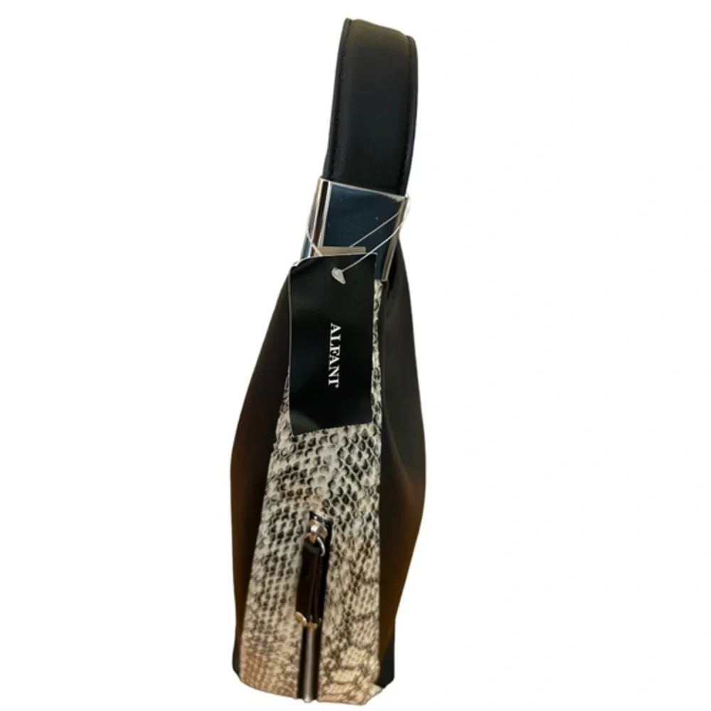 ALFANI Faux Leather Bangle‎ Hobo Shoulder Bag Black & Snake Print NWT